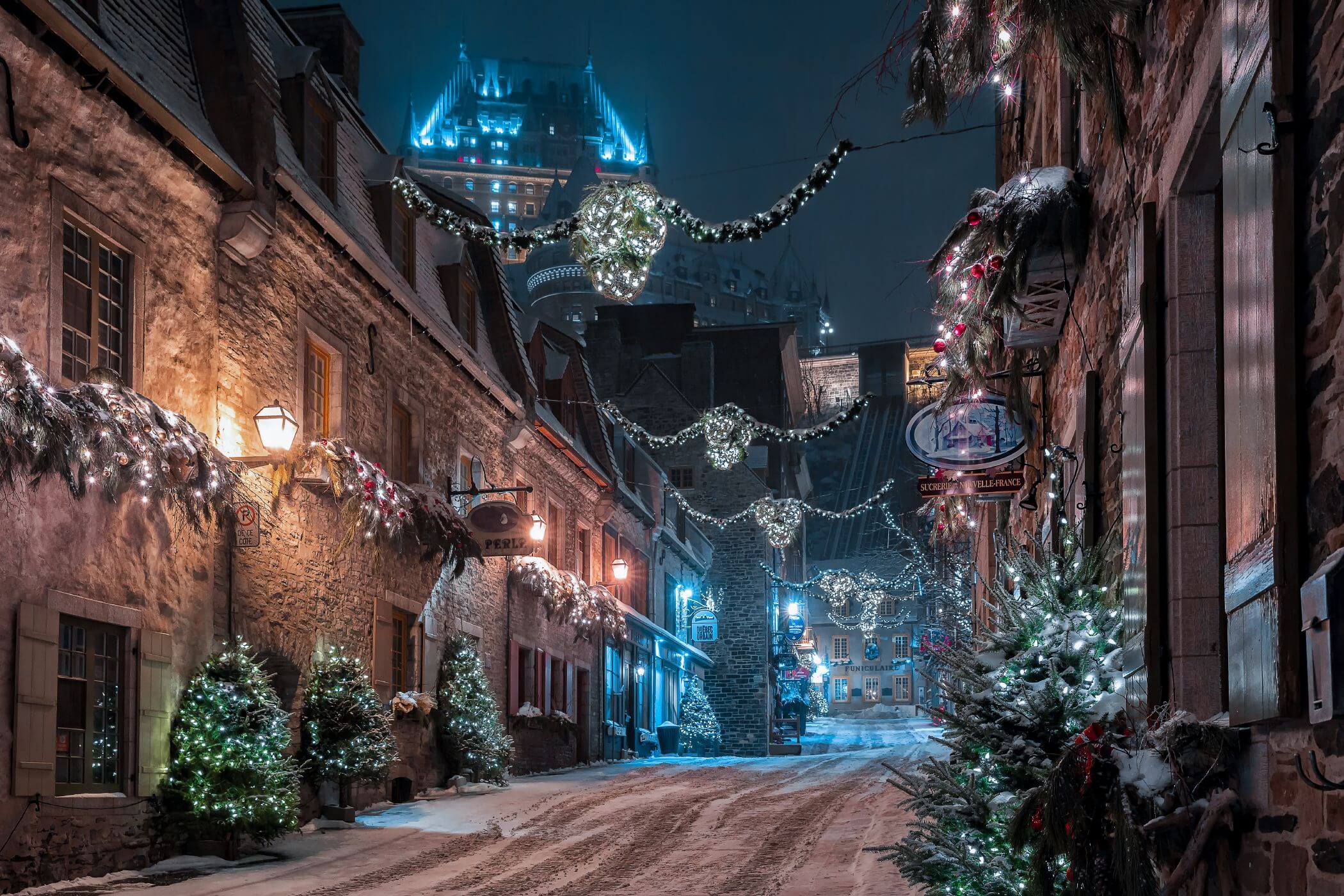 Quebec with winter lights