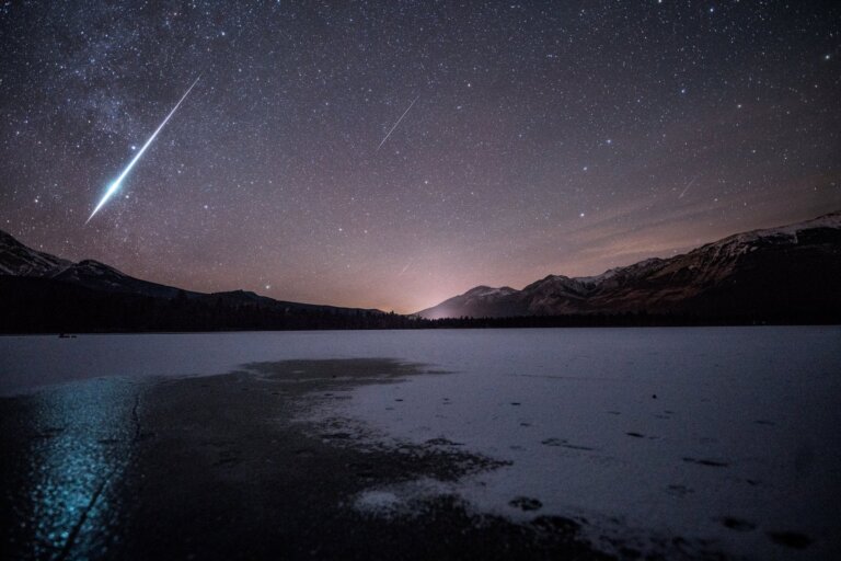 Jasper National Park Dark Sky Preserve dark sky with four meteors